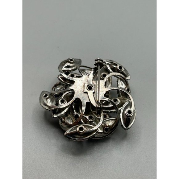 Vintage Layered Rhinestones Brooch Dark Blue Glass Stone Silver Tone Setting - Picture 3 of 9